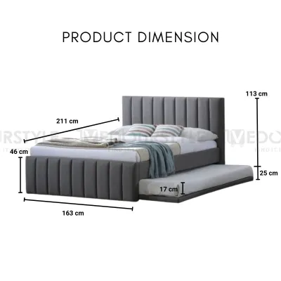 Furnimall Queen Size Divan Bed with Single Bed Pull Out Bed Strong Sturdy Katil Queen Katil tarik Fabric Bed Frame