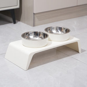 Elevated Double Pet Bowl Neck Protection Non-slip Stainless Steel Feeder For Small Medium Cats Dogs