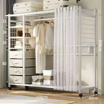 Multifunctional Open Wardrobe Simple Wardrobe Floor-standing Type Wardrobe Cabinet Steel Closet huangyanping3.sg