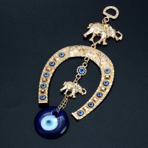 Evil Eye Elephant Pendant Horseshoe Car Wall Hanging Decor Turkish Good Luck Charms Home Car Ornament