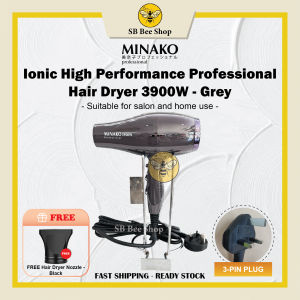 Minako Professional Ionic Performance Salon Hair Dryer Ionic & LED Display - Black / Grey (3900W)