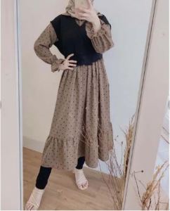 Tunik Wanita Riza Polkadot Wolfis Premium Lengan Panjang Tunik Casual Simple Kekinian Nyaman - XELLEA