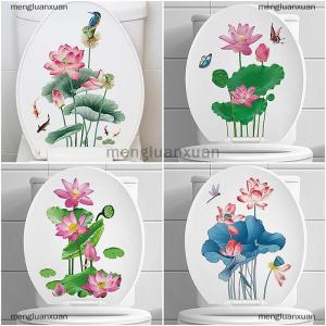 mengluanxuan สติกเกอร์ติดผนังห้องน้ำสติกเกอร์ติดผนังลายดอกไม้สำหรับห้องน้ำฝาห้องส้วมสติ๊กเกอร์มีกาวในตัวสำหรับตกแต่งบ้าน