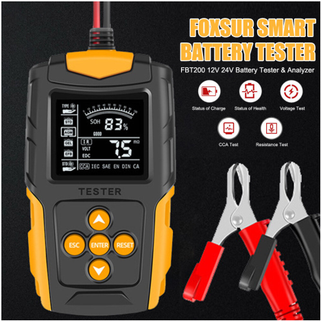 FOXSUR Car Battery Tester 12V/24V CCA 3Ah-200Ah Battery Analyzer ...