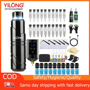 YILONG Wireless Tattoo Set Beginner Tattoo Set with 1200mAh Tattoo Machine RGB Color Control Tattoo Pen 20 Mixed Ink Tanks and 10 Color Practice Inks Complete Tattoo Set for Artists.