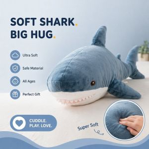 BERMA BABY Shark Plush Pillow Stuffed Toy Body Cushion Soft Pp Cotton Blue Nap Sofa Decor Gift