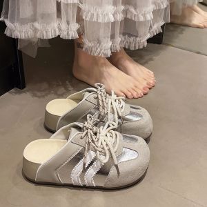 [Free Shipping] Thick-Soled Slippers 2026 Spring/Summer New Collection Lace-Up Design Height-Enhancing Casual And Fashionable Slip-On Sandals