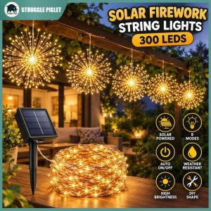 5 Pcs 300 Led Solar Firework Fairy String Lights 8 Modes Auto On Off Flexible Copper Wire Outdoor Garden Party Decor