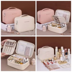 COLOSE SHOP Detachable PU Leather Cosmetic Bag Zipper Square Makeup Pouch Bag Fashion Large Capacity Travel Wash Bag Travel