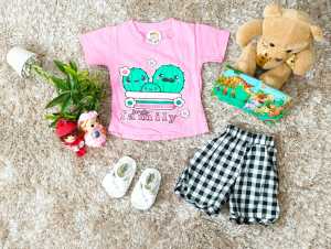 Setelan Anak Bayi Perempuan / Setelan Anak Bayi Motif Love Family Estimasi Usia 0-9 Bulan