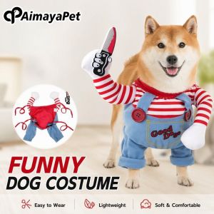 Dog Chucky Cosplay Costume Funny Pet Outfit Halloween Party Clothing Soft Polyester Cotton For Small Medium Dogs