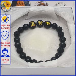 Vòng tay mã não đen tam hợp tỵ dậu sửu - size 8 10 12ly cho người mệnh thủy mệnh mộc - có khai quang điểm nhãn may mắn tài lộc - PHONG THỦY ANH VŨ