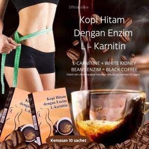Kopi Hitam  kopi bubuk hitam Instan Premium dengan L-Carnitine - Kopi Diet Membantu Langsing Membakar Lemak [2 g x 10 sachet]