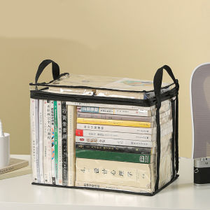 Transparent PVC Book Storage Bag with Handle Portable Collapsible Zipper Pouch Dust Proof Handbag Student