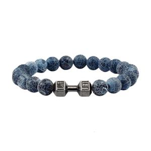 Sturdy Beaded Bracelet for Men with Natural Lava Stone and Dumbbell Charm Accessory for Fitness Lovers