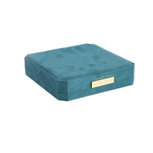 XINSU38 ทรงแปดเหลี่ยม กล่องเครื่องประดับกำมะหยี่ หรูหราสุดหรู มรกตสีฟ้า กล่องเก็บเครื่องประดับ แบบพกพาได้ สร้อยข้อมือสร้อยคอ กล่องใส่แหวน สำหรับบ้าน