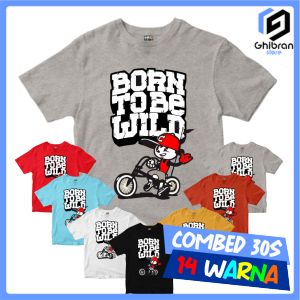 Kaos Anak Cotton Combed 30S Motif BORN TO BE WILD Warna-Warni Usia 1-10 Tahun