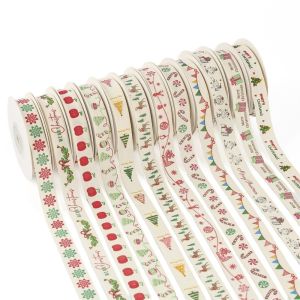 JAYQQ Cotton Blend Fabric Christmas Ribbon DIY Craft Christmas Print Christmas Cotton Ribbon Multiple Patterns 10 Yards Christmas Decorative Ribbon Wreath Making