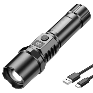 ST-35 White Laser LED Flashlight with Lanyard 3 Modes Torchlight LCD Digital Display Zoomable Camping Outdoor Flashlight 激光手电筒
