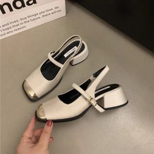 Small Fragrance Square Toe Shallow Block Heel Sandals - Women's Summer New French High Heels