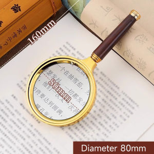 Quick delivery อ่านหนังสือ วินเทจ แว่นขยาย ตัวเลนส์กรอบทอง ด้ามจับสีไม้