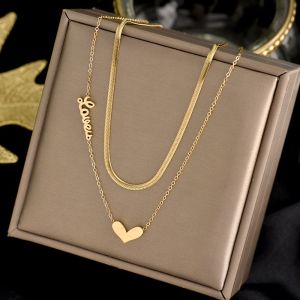LL double layer love heart Titanium Steel temperament Necklace for women N8301