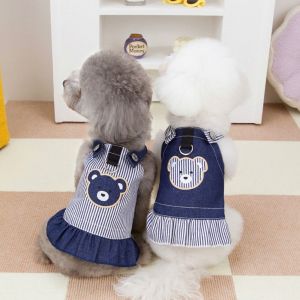SDFSF Cute Pet Strap Denim Skirt Thin Design Soft Dog Vest Harness Fashion Breathable Pet Bear Stripe Dress Chihuahua Poodle