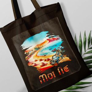 Túi canvas đen túi vải đen túi tote mẫu biển Mũi Né Bình Thuận