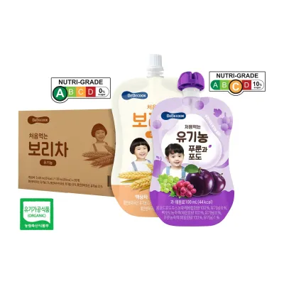 BebeCook Babys First Organic Drink Bundle (5 X Plum & Grape 5 X Roasted Barley) - 10 Packet