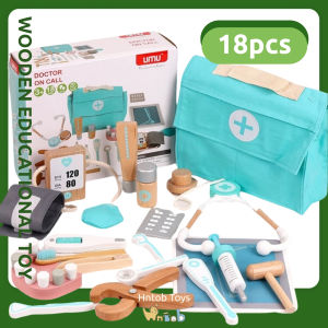 Hntob 18pcs Wooden Doctor On Call Educational Toy Set Medical Doctor Dentist Kit Education Toys