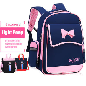 Pink Bow Girl Backpack: Orthopedic Back Primary School Bags For Children
