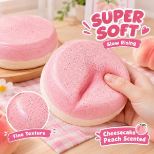 Sweet Home.my Pink Realistic Peach Cheesecake Squishy Slow Rebound Squeeze Fidget Stress Relief Toy Cute Gift For Kids Adults With Gift Box