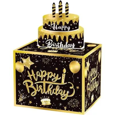 EZ MALL-30pcs Surprise Birthday Money Pull-Out Gift Box Gold Happy Birthday Cash Drawer Partyneeds Party Supplies Birthday Gift