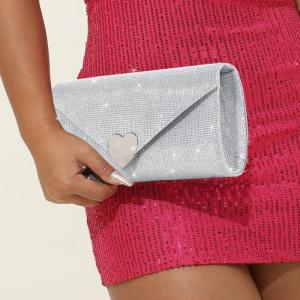 Glittering Banquet Bag for Women Girl Wedding Handbag Purse Chain Strap Shoulder Bag Heart Evening Bag