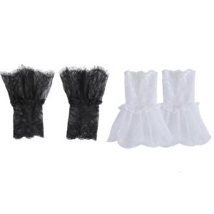 2คู่แขนเสื้อตกแต่งปลอกแขนลูกไม้หรูหราดอกไม้ทรัมเป็ตตกแต่งข้อมือสำหรับผู้หญิงสบายๆและเป็นทางการ