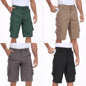 ZITY Classic Fit Cotton Cargo Shorts Men Multi-Pocket Hiking Gym Office Errands Daily Wear