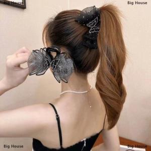 [COD] Big House Rhinestone Butterfly Grab Clip For Women Temperament Elegant Mesh Hair Clip Fashion Hair Accessories