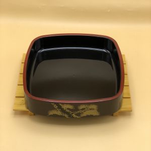 ถาดซูชิโอเกะทรงเหลี่ยม ถาดซูชิ ถาดอาหารญี่ปุ่น จานญี่ปุ่น จานซูชิ สีดำแดง ลายต้นสน Tableware