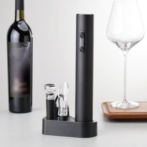 BAGUO(霸果) 5-in-1 Electric Wine Bottles Opener with Base Reusable Electric Corkscrew Multifunctional Battery Operated Automatic Wine Opener for Home