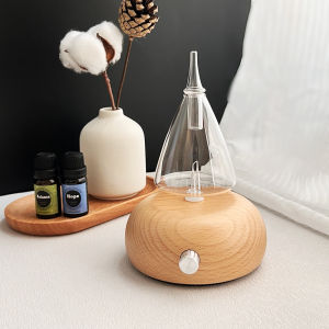 Waterless Aromatherapy Diffuser Air Purifiers No Heat Scent Nebulizer，Wood Base and Glass Bottle Design