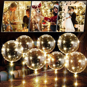 5PCS Transparent Bobo Ballon Christmas Bubble Balloons DIY Shiny Lights Ballon LED Light Up Balloons for Wedding Birthday Party Decoration