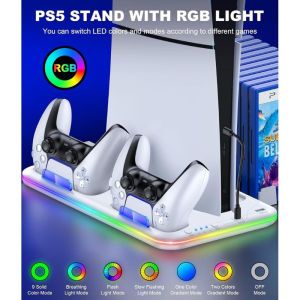 Ps5 Console Cooling Station Stable Stand Versatile 7-color Led Lights Headphone Hanger Game Disc Holder