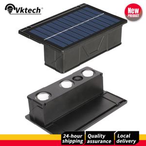【Vktech】 2Pcs 3 LED Solar Wall Lamp IP65 Waterproof Sunlight Powered Lamp Solar Fence Wall Light for Outside Backyard Pathway Yard Garden