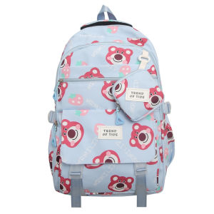 XL Lotso Strawberry Bear Backpack Student Large Capacity Lightweight Printing Fashion Female Cute Cartoon School Bag LX