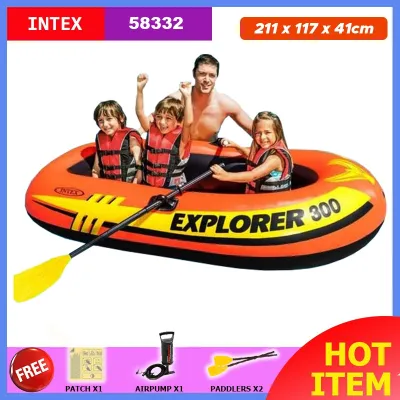 🇲🇾 INTEX 58329 /58331 / 58332 Inflatable Swimming Fishing Boat 1/2/3 Person Kayak 橡皮船 Canoeing + Paddles + Pump + Kayak