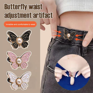 Pearl Butterfly Jeans Buttons Waistline No Sewing Required Waist Tightener Buckle Adjustable Waist Buckle