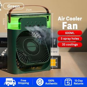 🔥Hot Sale🔥4 in 1 USB Mini Portable Fan Air Cooling fan Humidifier Purifier Mist Cooler with 5-Speed 7 Colors LED Light Desk Fans