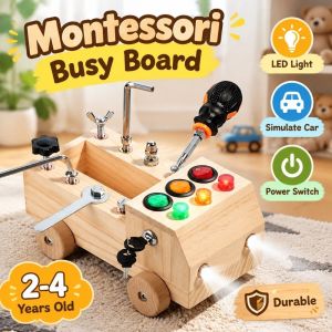 MMLUCK Đèn LED Bảng hoạt động Montessori Mô phỏng xe hơi 2-4 tuổi Xe dụng cụ ốc vít và đai ốc Đồ chơi xếp hình Công tắc nguồn Đồ chơi ô tô giáo dục Trẻ em