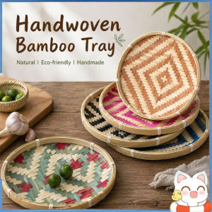 Woven Bamboo Tray Handmade Round Wicker Bread Basket Food Coffee Tea Serving Plate Home Decor Nyiru Buluh Tampi Piring
