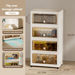 JFS 3/4/5 Layer Folding Storage Cabinet with Wheels Wardrobe Cabinet Storage Box Flip Cover Storage rack Suitable for kitchen Bedroom Living room